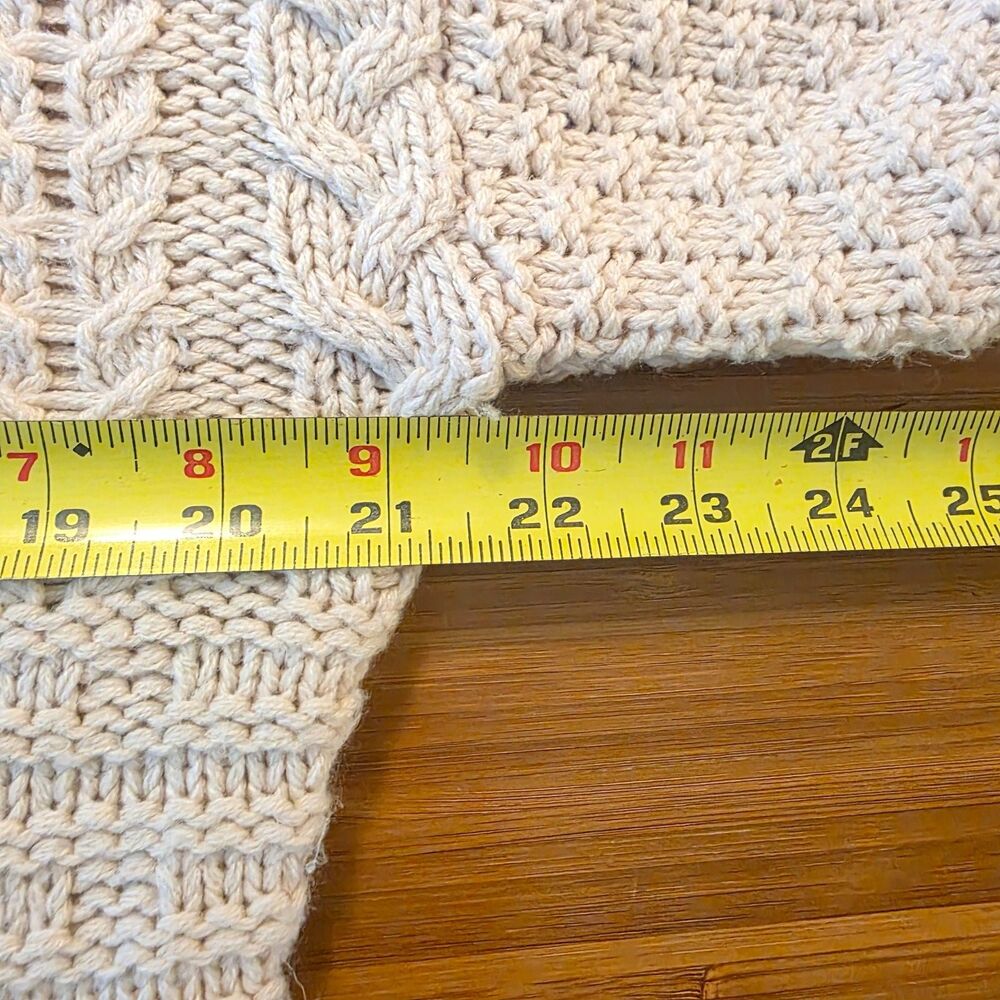 Saltwater Luxe Sweater Cable Knit Tan Boho Cropped Oversized Beach Neutral M - Picture 6 of 7